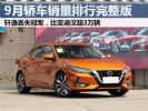 2022年9月轿车销量排行榜完整榜单 轩逸丢冠