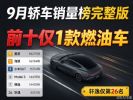 9月轿车销量排行榜：新能源包揽前6 轩逸第26